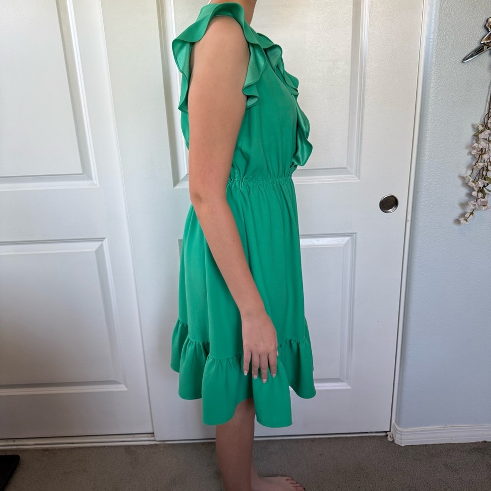 💚♠️ Kate Spade 💚♠️ look for the silver lining green ruffle sleeveless dress 12 L - Picture 10 of 11